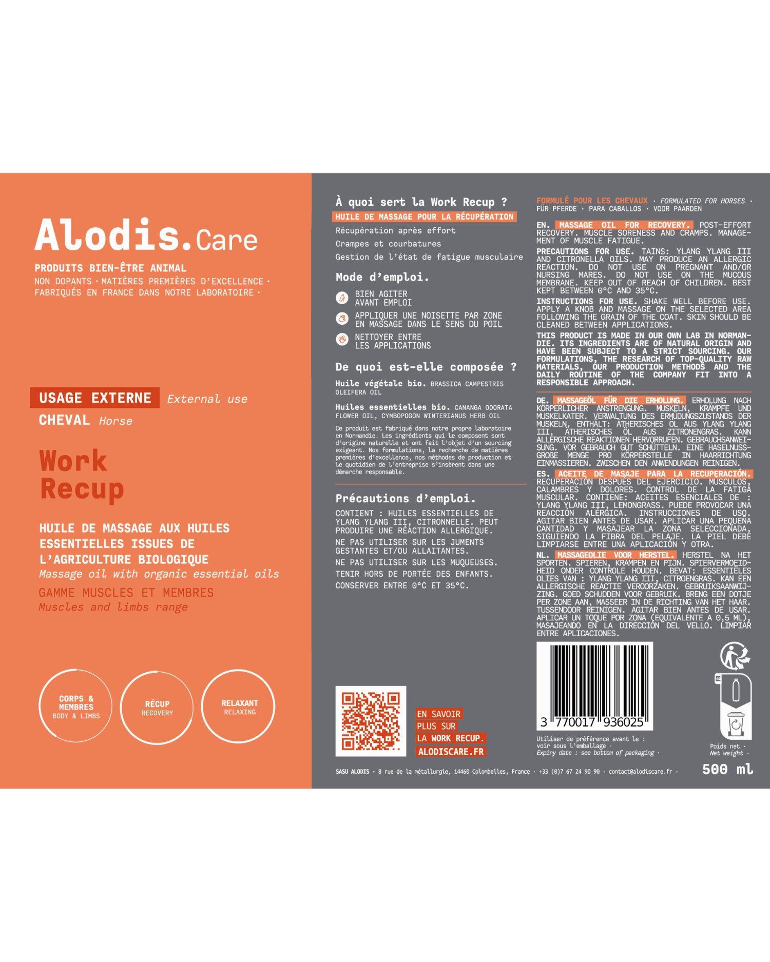 Huile après effort Work Récup 250ml Alodis Care