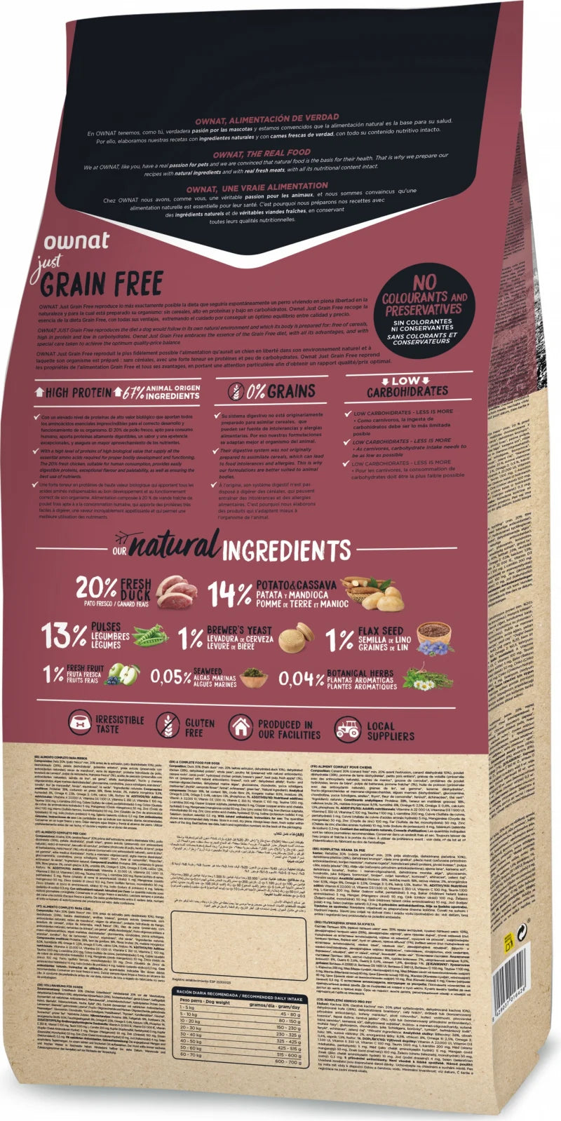 Croquettes Just Grain Free Canard Ownat 14 kg