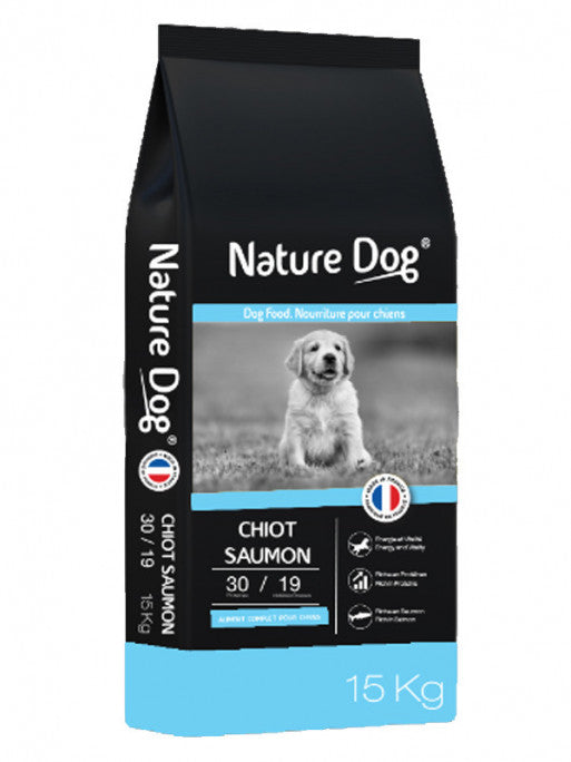 Croquettes chiot saumon 30/19 15kg Nature Dog