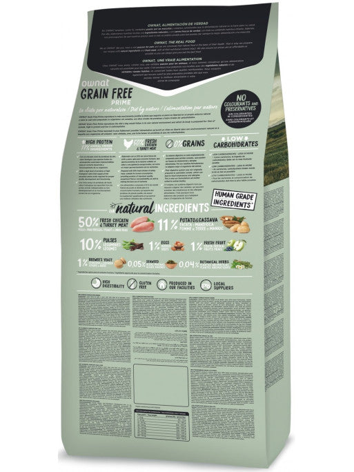 Croquettes Grain Free Prime Adult Chicken & Turkey Ownat 12 kg